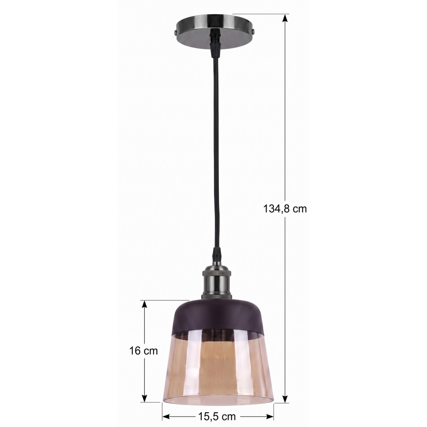 BRILAGI - LED pakaramā lustra uz troses RETRO GLASS 1xE27/60W/230V Ø 15,5 cm melna/dūmakaina bēša