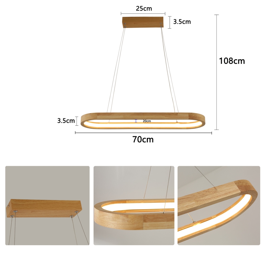 Brilagi - LED pakaramais gaismeklis uz vada UMEA WOOD, LED/30W/230V, 70x20 cm, no koka