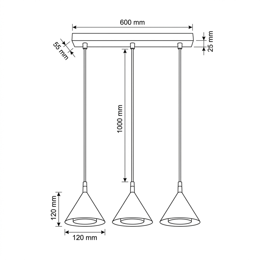 BRILAGI - LED Pakaramais lukturis ar vadu CONE TRIPLE 3xGX53/15W/230V melns