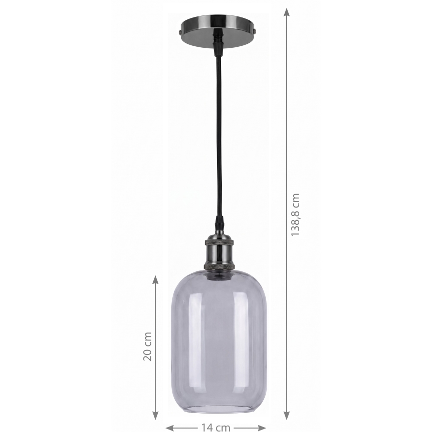 BRILAGI - LED karājamā lustra uz kabeļa RETRO GLASS 1xE27/60W/230V Ø 14 cm melna/dūmakaina pelēka