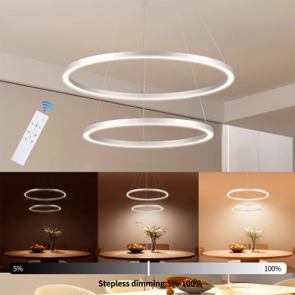 Brilagi - regulējama LED piekaramā lustra uz troses PORTOFINO LED/98W/230V 3000-6000K pr. 80 cm sudraba + tālvadības pults