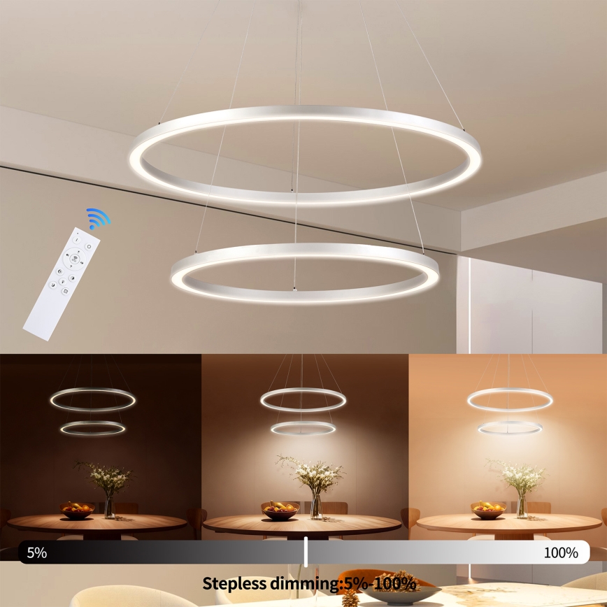 Brilagi - regulējama LED piekaramā lustra uz troses PORTOFINO LED/98W/230V 3000-6000K pr. 80 cm sudraba + tālvadības pults