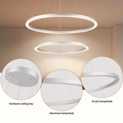 Brilagi - regulējama LED piekaramā lustra uz troses PORTOFINO LED/98W/230V 3000-6000K pr. 80 cm sudraba + tālvadības pults