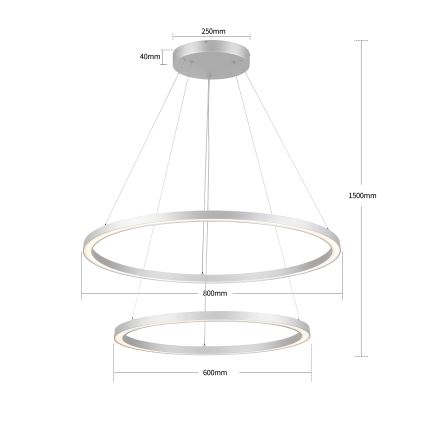 Brilagi - regulējama LED piekaramā lustra uz troses PORTOFINO LED/98W/230V 3000-6000K pr. 80 cm sudraba + tālvadības pults
