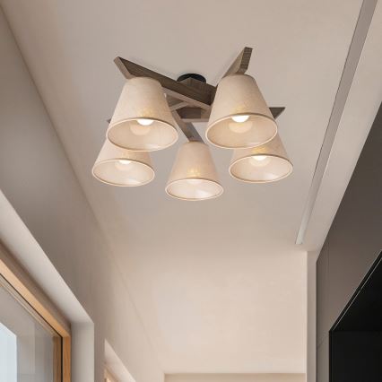Brilagi - LED Virsmas lustra ANTHONY 5xE14/40W/230V ozola valriekstu/krēmkrāsas