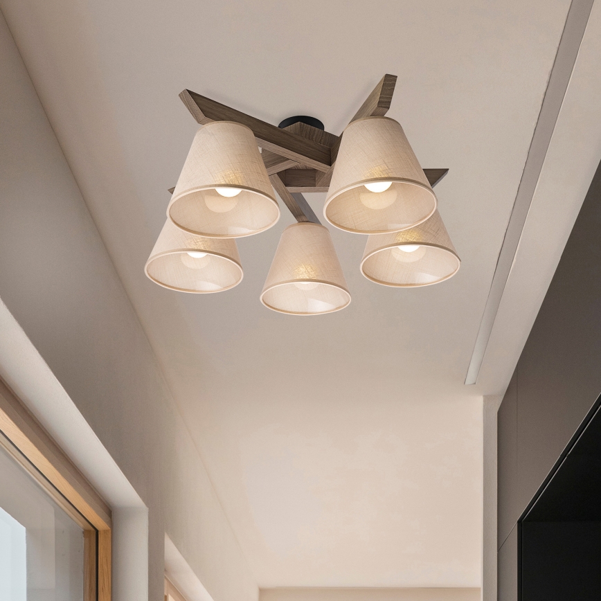 Brilagi - LED Virsmas lustra ANTHONY 5xE14/40W/230V ozola valriekstu/krēmkrāsas