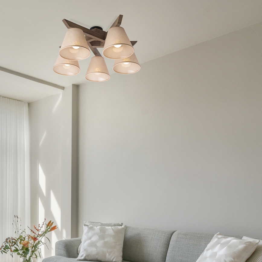 Brilagi - LED Virsmas lustra ANTHONY 5xE14/40W/230V ozola valriekstu/krēmkrāsas
