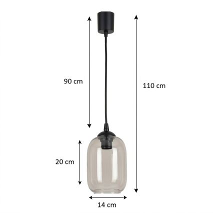 BRILAGI - LED lustra uz vada RETRO GLASS 1xE27/60W/230V Ø 14 cm melna/dūmakaini pelēka