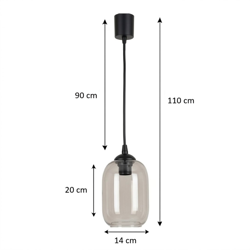 BRILAGI - LED lustra uz vada RETRO GLASS 1xE27/60W/230V Ø 14 cm melna/dūmakaini pelēka
