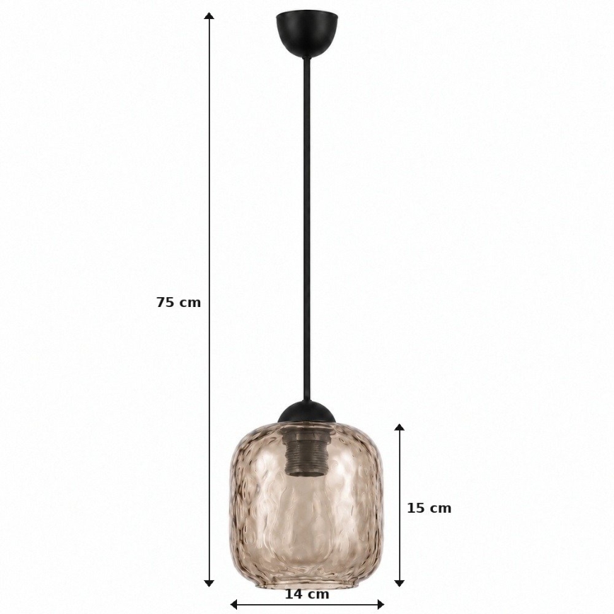 BRILAGI - LED piekaramā lustra ar vadu RETRO GLASS 1xE27/60W/230V Ø 14 cm melna/dūmakaini brūna