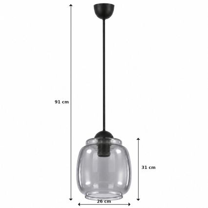 BRILAGI - LED lustra uz troses RETRO GLASS 1xE27/60W/230V Ø 26 cm melna/dūmakaina pelēka