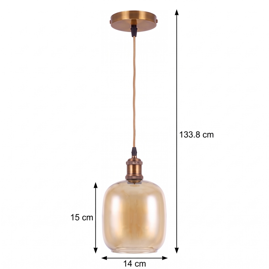 BRILAGI - LED lustra uz stieples RETRO GLASS 1xE27/60W/230V Ø 14 cm zelta/dūmakaini brūna