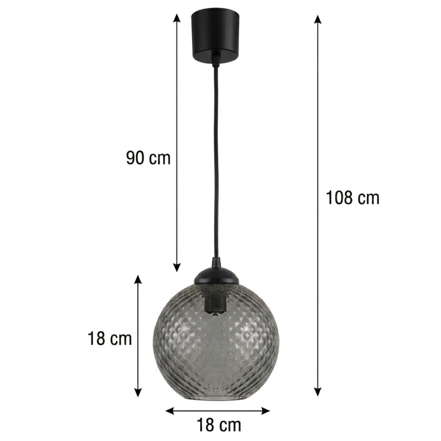 BRILAGI - LED piekaramā lampa uz vada RETRO GLASS 1xE27/60W/230V Ø 18 cm melna/dūmakaini pelēka