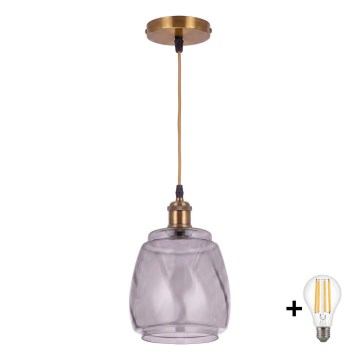BRILAGI - LED piekaramā lampa uz troses RETRO GLASS 1xE27/60W/230V Ø 26 cm zelta/dūmakaini pelēka