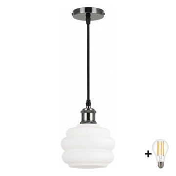 BRILAGI - LED piekaramā lampa uz vada RETRO GLASS 1xE27/60W/230V Ø 20 cm melna/balta