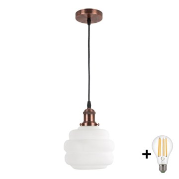 BRILAGI - LED piekaramā lampa uz vada RETRO GLASS 1xE27/60W/230V Ø 20 cm vara/balta