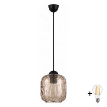 BRILAGI - LED piekaramā lustra ar vadu RETRO GLASS 1xE27/60W/230V Ø 14 cm melna/dūmakaini brūna