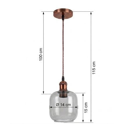 BRILAGI - LED piekaramā lampa uz stieples RETRO GLASS 1xE27/60W/230V Ø 14 cm miedzaina/dūmakaini pelēka