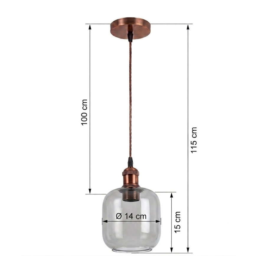 BRILAGI - LED piekaramā lampa uz stieples RETRO GLASS 1xE27/60W/230V Ø 14 cm miedzaina/dūmakaini pelēka