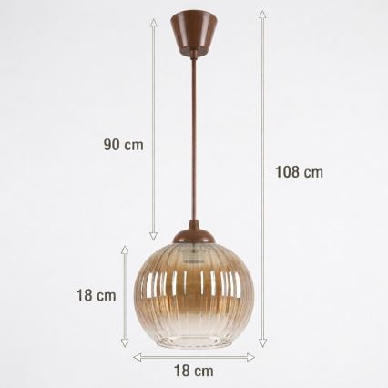 BRILAGI - LED lustra uz kabeļa RETRO GLASS 1xE27/60W/230V Ø 18 cm brūna/dūmakaina brūna