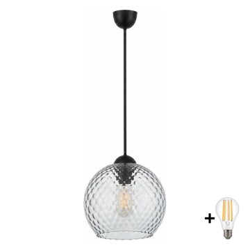 BRILAGI - LED piekaramā lustra uz kabeļa RETRO GLASS 1xE27/60W/230V diam. 25 cm melna/dūmakaini pelēka