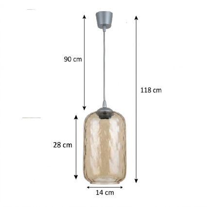 BRILAGI - LED pakaramais gaismeklis uz troses RETRO GLASS 1xE27/60W/230V Ø 14 cm sudraba/dūmakaini brūns