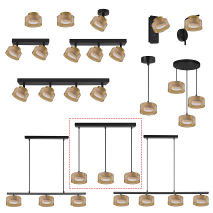 Brilagi - LED Piekaramā lustra uz troses AURA LUX 3xGX53/30W/230V melna/zelta