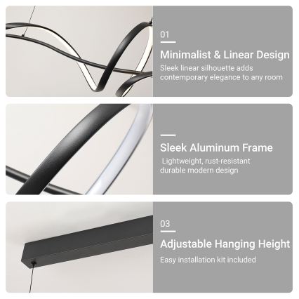 BRILAGI - Regulējama LED lustra uz kabeļa SIGNATURE LED/55W/230V 3000-6000K 120x23 cm melna + ar tālvadības pulti