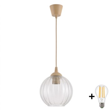 BRILAGI - LED piekarināmā lampa ar vadu RETRO GLASS 1xE27/60W/230V, diam. 18 cm, bēša/caurspīdīga
