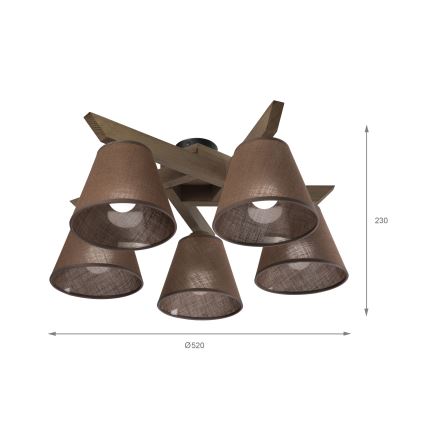 Brilagi - LED Virsmas lustra ANTHONY 5xE14/40W/230V ozola valriekstu/brūna