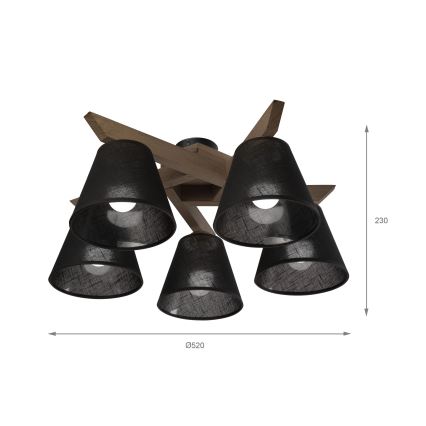 Brilagi - LED Virsmas lustra ANTHONY 5xE14/40W/230V ozola valrieksts/melna