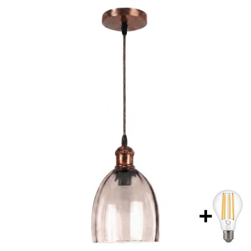 BRILAGI - LED piekārtais gaismeklis ar kabeli RETRO GLASS 1xE27/60W/230V, Ø 17 cm, vara / dūmakaini bēšs