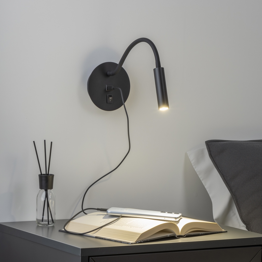 Brilagi - LED Pielāgojama sienas lampa ar USB portu MAYA LED/3W/230V 4000K melna