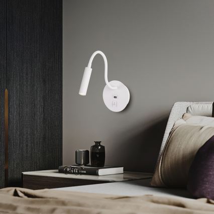 Brilagi - LED Pielāgojama sienas lampa ar USB portu MAYA LED/3W/230V 4000K balta