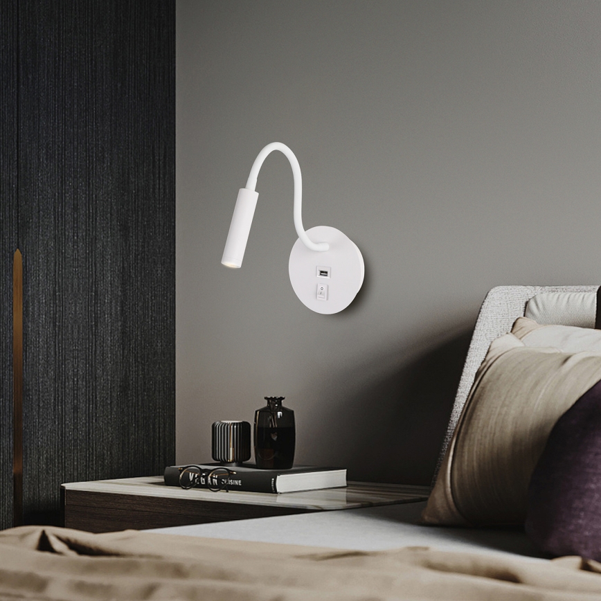 Brilagi - LED Pielāgojama sienas lampa ar USB portu MAYA LED/3W/230V 4000K balta