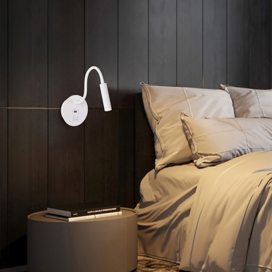 Brilagi - LED Pielāgojama sienas lampa ar USB portu MAYA LED/3W/230V 4000K balta