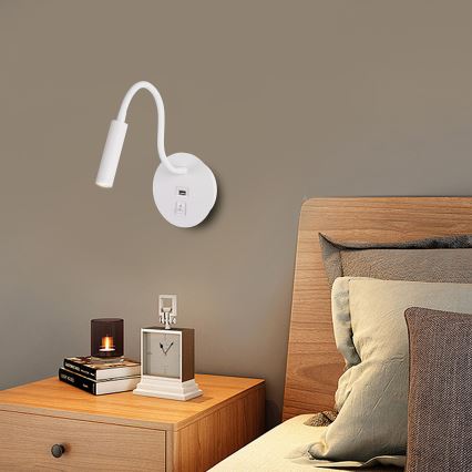 Brilagi - LED Pielāgojama sienas lampa ar USB portu MAYA LED/3W/230V 4000K balta