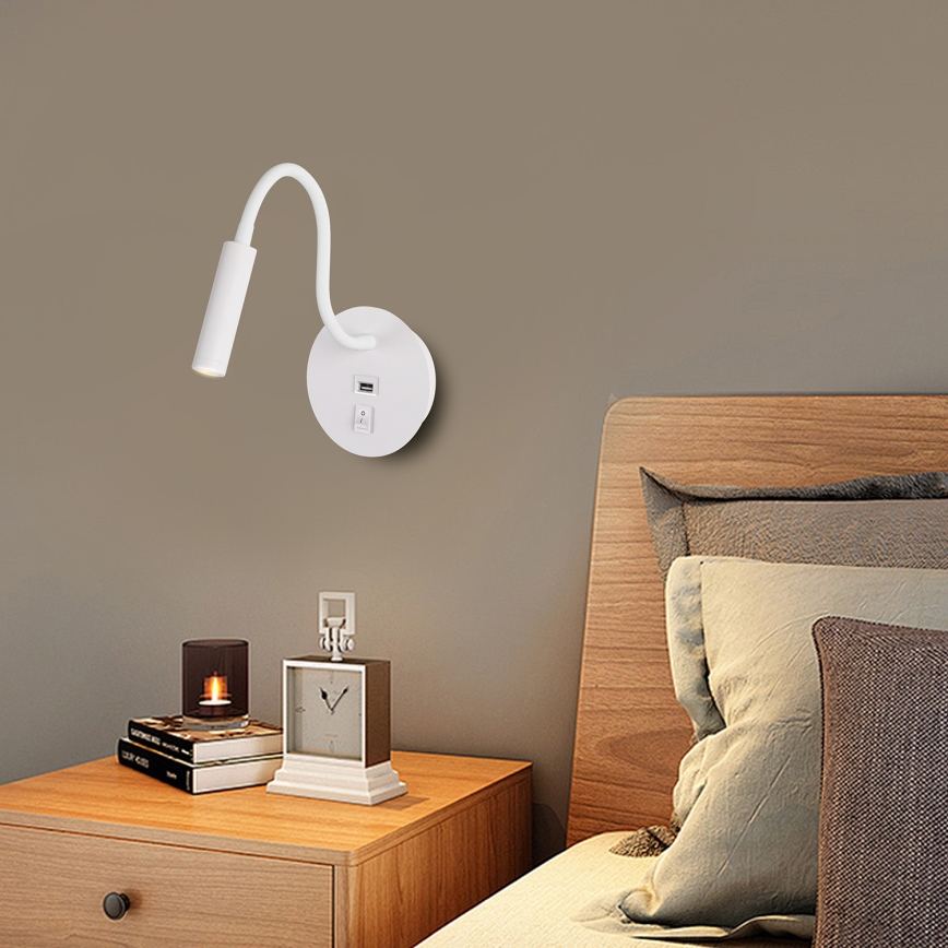 Brilagi - LED Pielāgojama sienas lampa ar USB portu MAYA LED/3W/230V 4000K balta