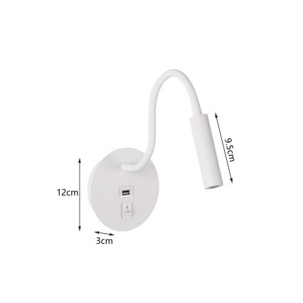 Brilagi - LED Pielāgojama sienas lampa ar USB portu MAYA LED/3W/230V 4000K balta