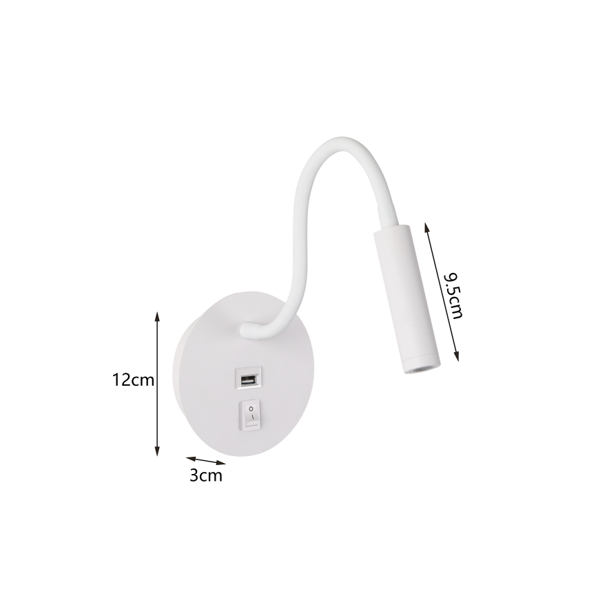 Brilagi - LED Pielāgojama sienas lampa ar USB portu MAYA LED/3W/230V 4000K balta