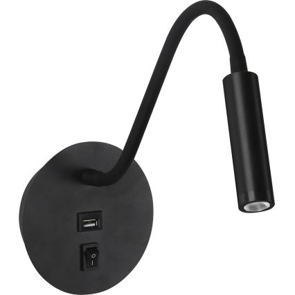 Brilagi - LED Pielāgojama sienas lampa ar USB portu MAYA LED/3W/230V 4000K melna