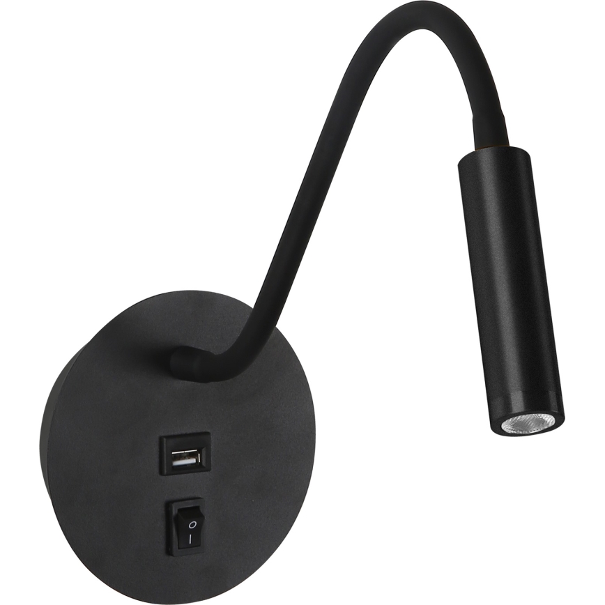 Brilagi - LED Pielāgojama sienas lampa ar USB portu MAYA LED/3W/230V 4000K melna