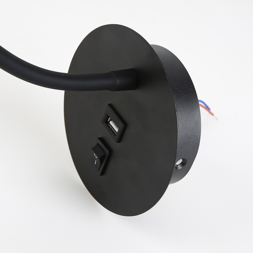 Brilagi - LED Pielāgojama sienas lampa ar USB portu MAYA LED/3W/230V 4000K melna