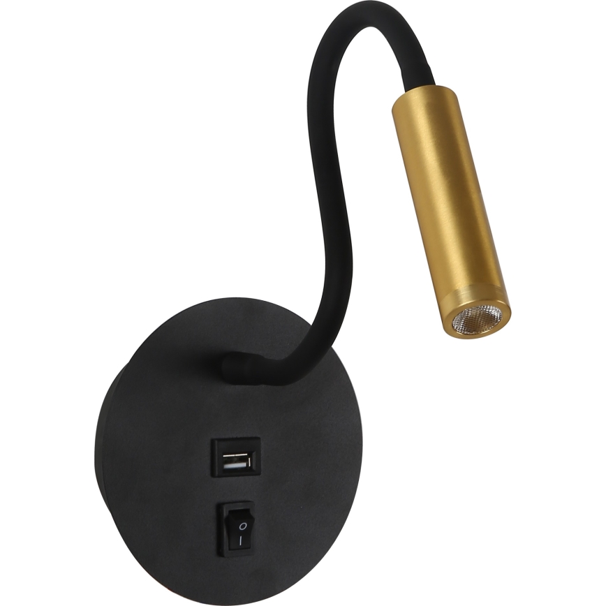 Brilagi - LED Pielāgojama sienas lampa ar USB portu MAYA LED/3W/230V 4000K melna/zelta