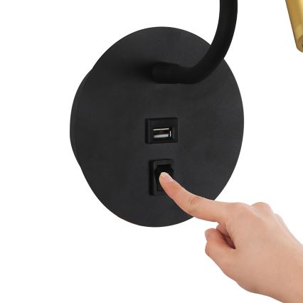 Brilagi - LED Pielāgojama sienas lampa ar USB portu MAYA LED/3W/230V 4000K melna/zelta