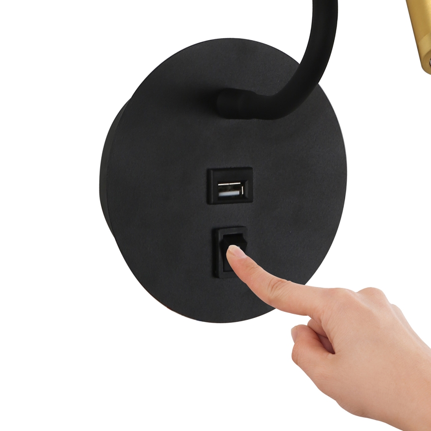 Brilagi - LED Pielāgojama sienas lampa ar USB portu MAYA LED/3W/230V 4000K melna/zelta