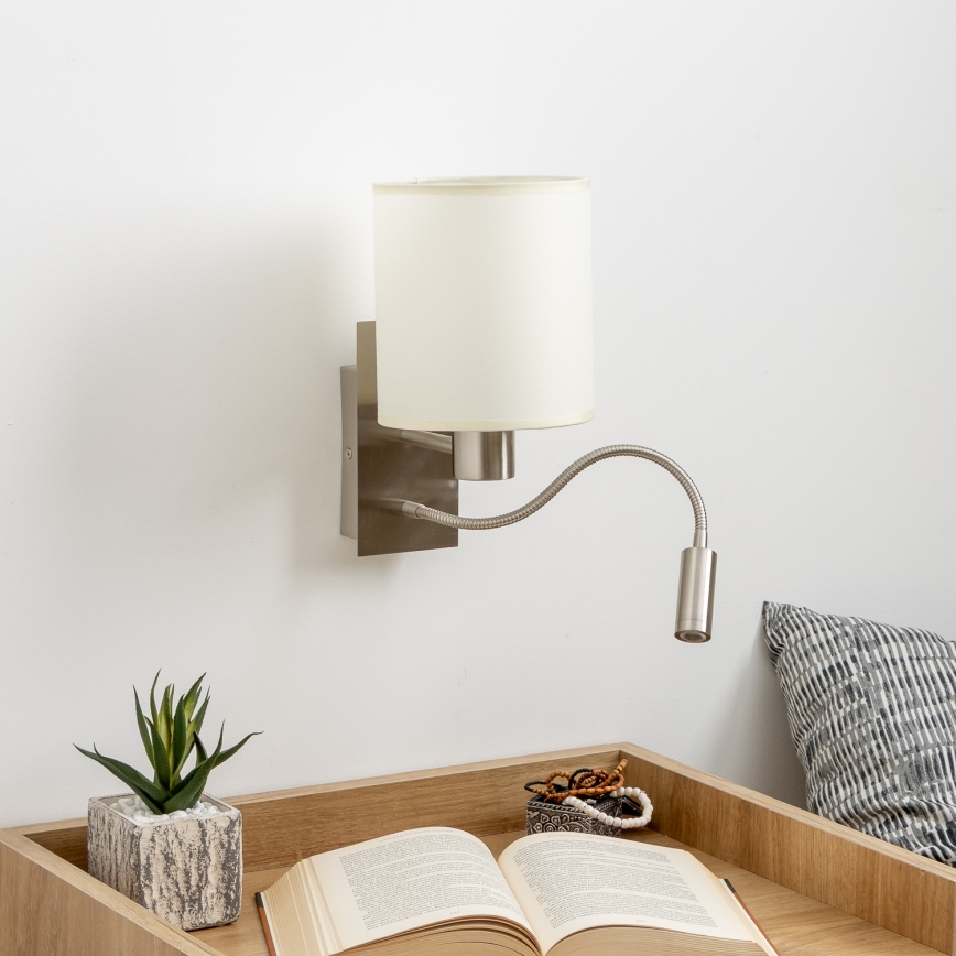 Brilagi - LED Pielāgojama sienas lampa NUBILA 1xE27/25W/230V + LED/3W matēts hroms/krēmkrāsa