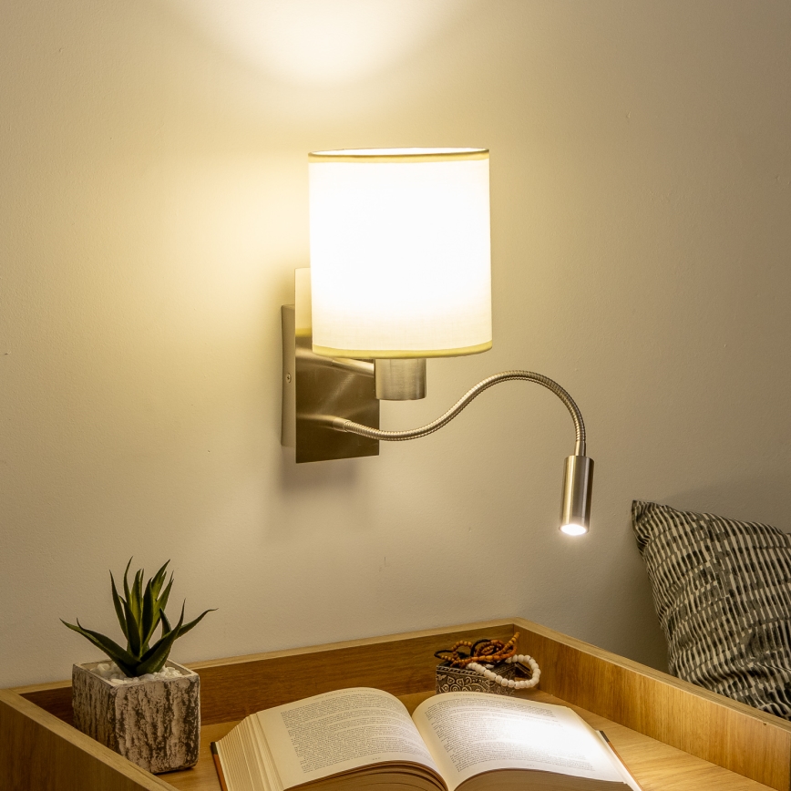 Brilagi - LED Pielāgojama sienas lampa NUBILA 1xE27/25W/230V + LED/3W matēts hroms/krēmkrāsa