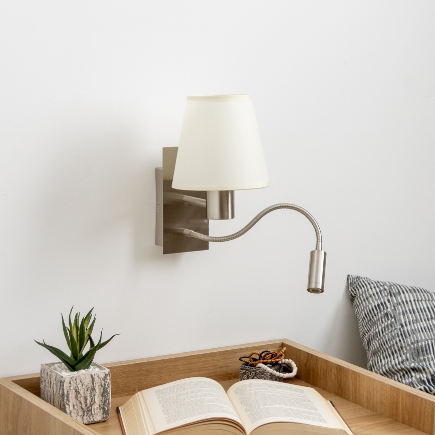 Brilagi - LED Pielāgojama sienas lampa NUBILA 1xE27/25W/230V + LED/3W matēts hroms/krēmkrāsa