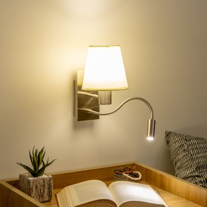 Brilagi - LED Pielāgojama sienas lampa NUBILA 1xE27/25W/230V + LED/3W matēts hroms/krēmkrāsa